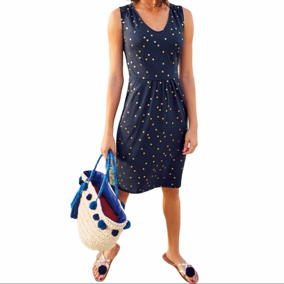 Boden Dresses & Skirts - Boden Melinda Gold Foil Polka Dot Dress Navy Sz 14